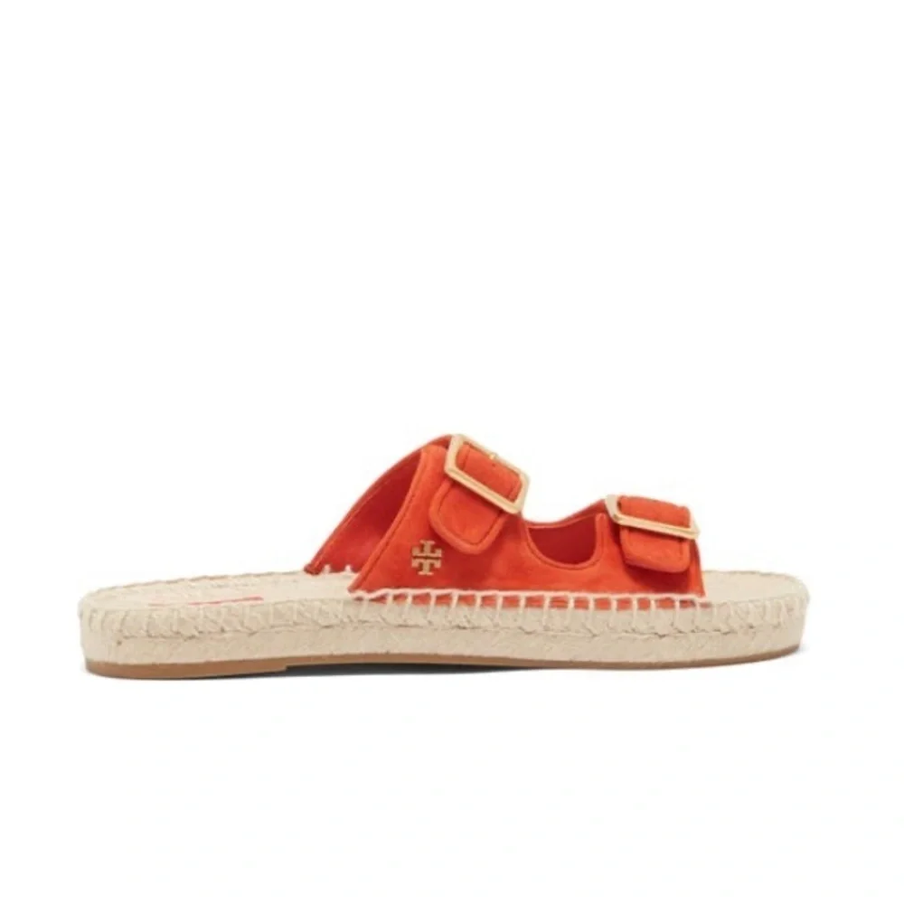 Tory Burch- Selby two Band Espadrille Slides, in “Bright Samba”